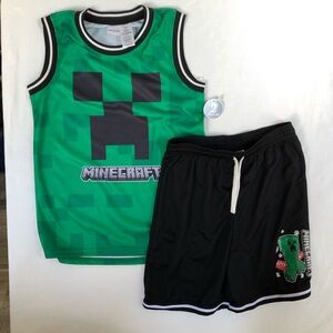 Minecraft Creeper Boys' Basketball Sleeveless Shirt & Shorts size 12 NWT